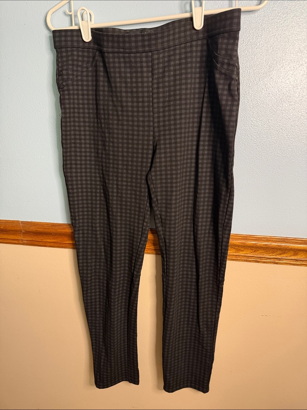 Sanctuary Pixie Plaid Knit Ankle Leggings Black Gray Stretch - Size L